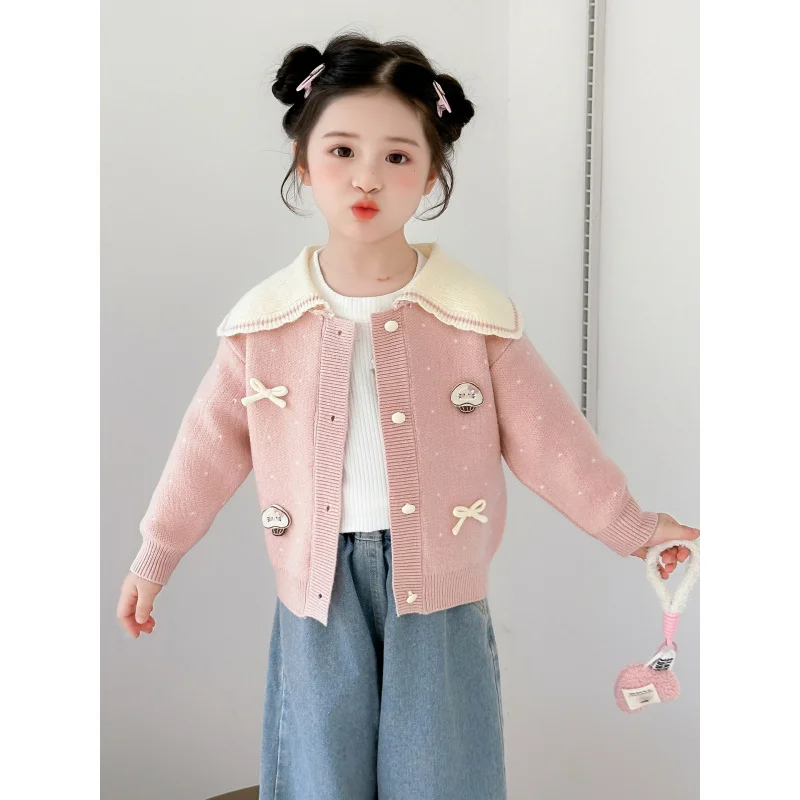 

Girls Sweater Spring and Autumn Outwear2025New Korean Style Baby Girl Knitted Sweater Children's Autumn Winter Top