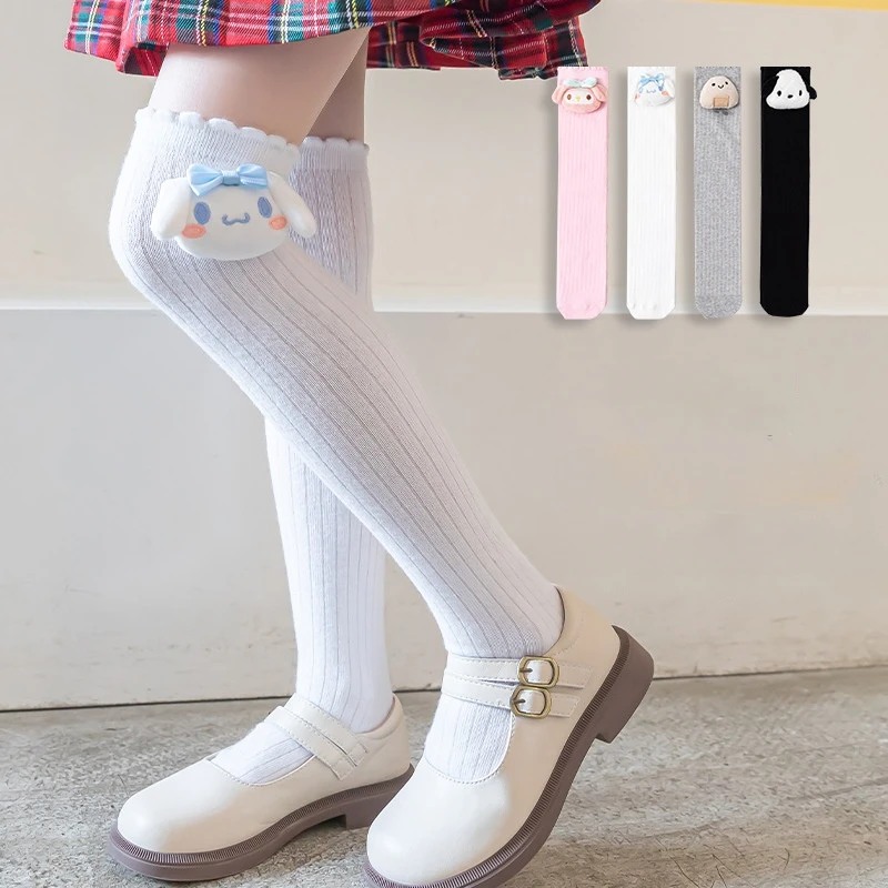 1 pz Sanrio Cinnamoroll Kawaii calzini per bambini Anime My Melody Pochacco carino cotone Comfort traspirante calzini alti al ginocchio per i bambini