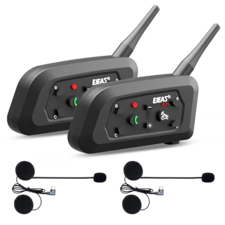 

V6 Motorcycle Bluetooth Headset, 2 Riders Motorcycle Intercom Helmet Communication System with Noise Reduction and Bluetooth 5.