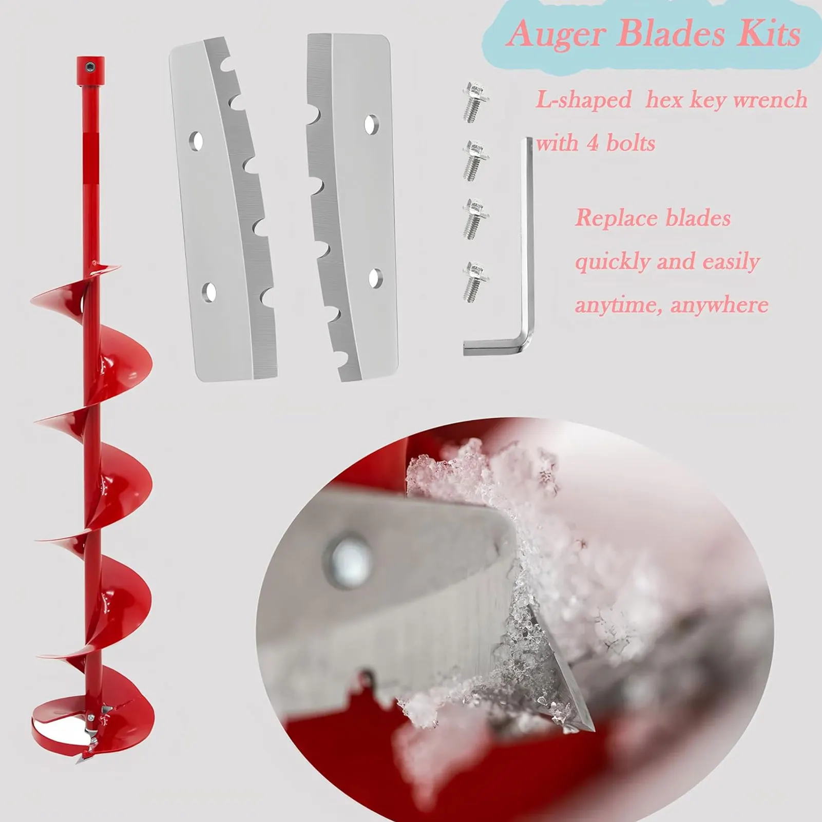 

2 Pcs Ice Auger Blade Suitable for Eskimo 6 Inch Augers Hard Alloy Steel Ice Drill Blade Replacement with Screws and Wrench