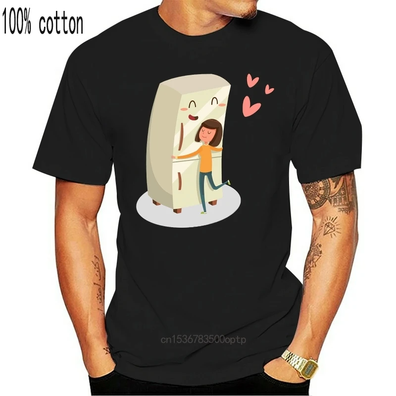 

Woman Hugging Cute Refrigerator WomenS Tee -Image By Adults Casual Tee Shirt