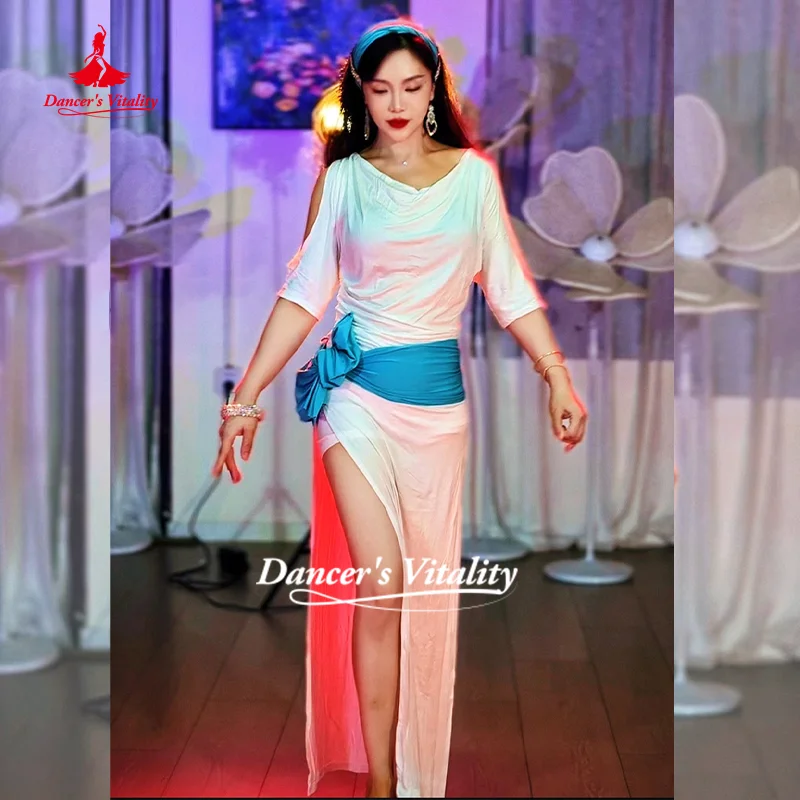 Ropa de danza del vientre para mujer, bata elegante con temperamento, pañuelo para la cabeza y pañuelo a la cadera, disfraz de actuación Saidi Shabbi Baladi, 3 uds.