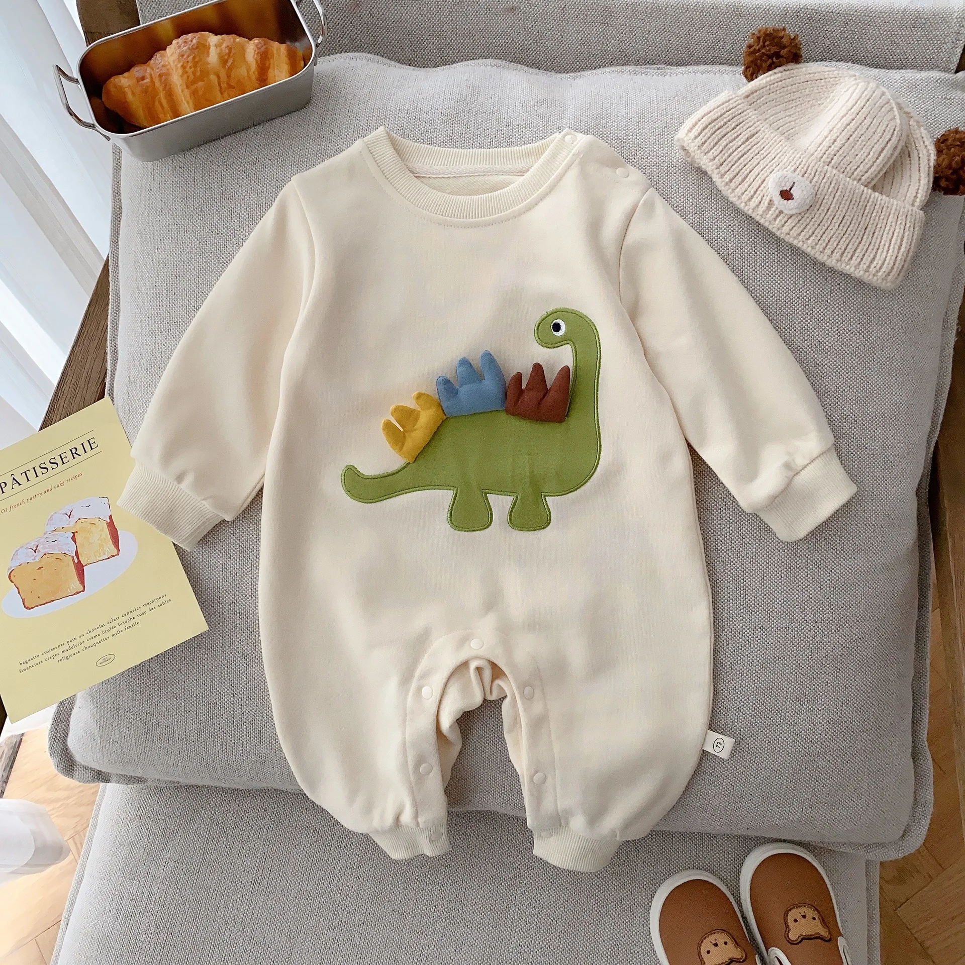 

2023 Baby Fall Romper Cute 3D Dinosaur Embroidery Long Sleeve Jumpsuit Baby Girl Boys Casual Clothes for 0-2Y Infant Rompers