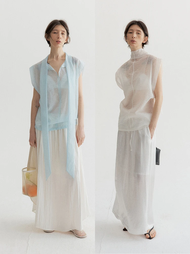 

TINNTINN Универсальный топ оверсайз из смесового хлопка с поясом, простой дизайн, для повседневной носки, художественный, с большим силуэтом