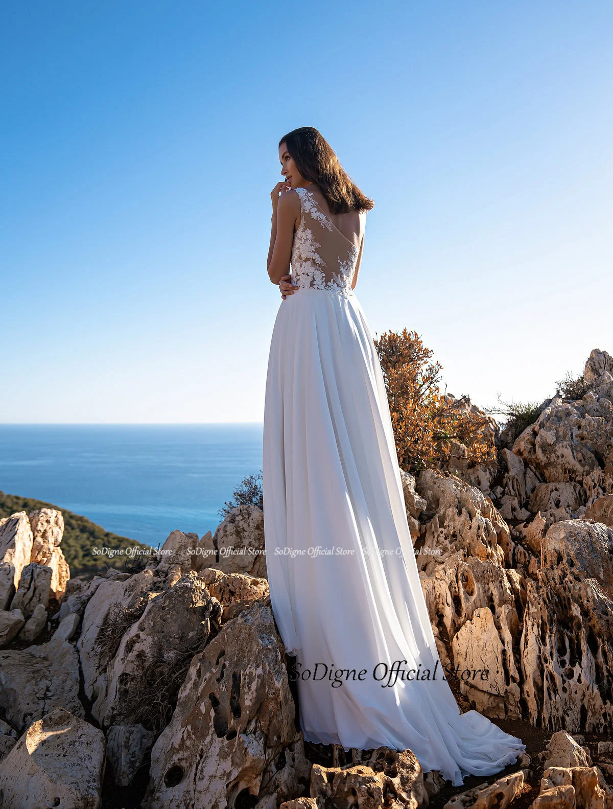 SoDigne-vestido de novia de gasa sin mangas para mujer, traje de novia de corte en A, con apliques de un hombro, para playa