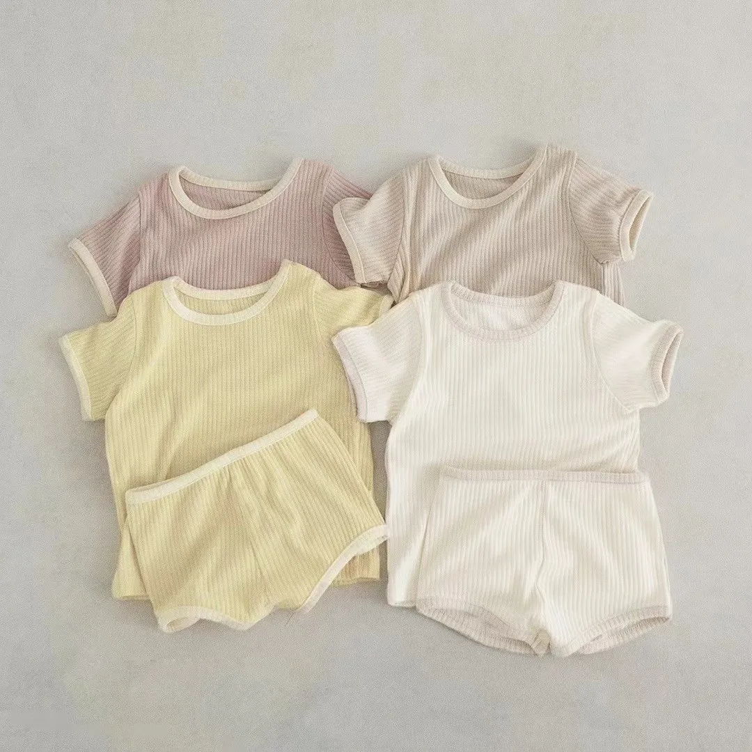 

2025 Summer New Baby Short Sleeve Clothes Set Infant Boy Girl Solid T Shirts + Shorts 2pcs Suit Kids Cotton Breathable Outfits