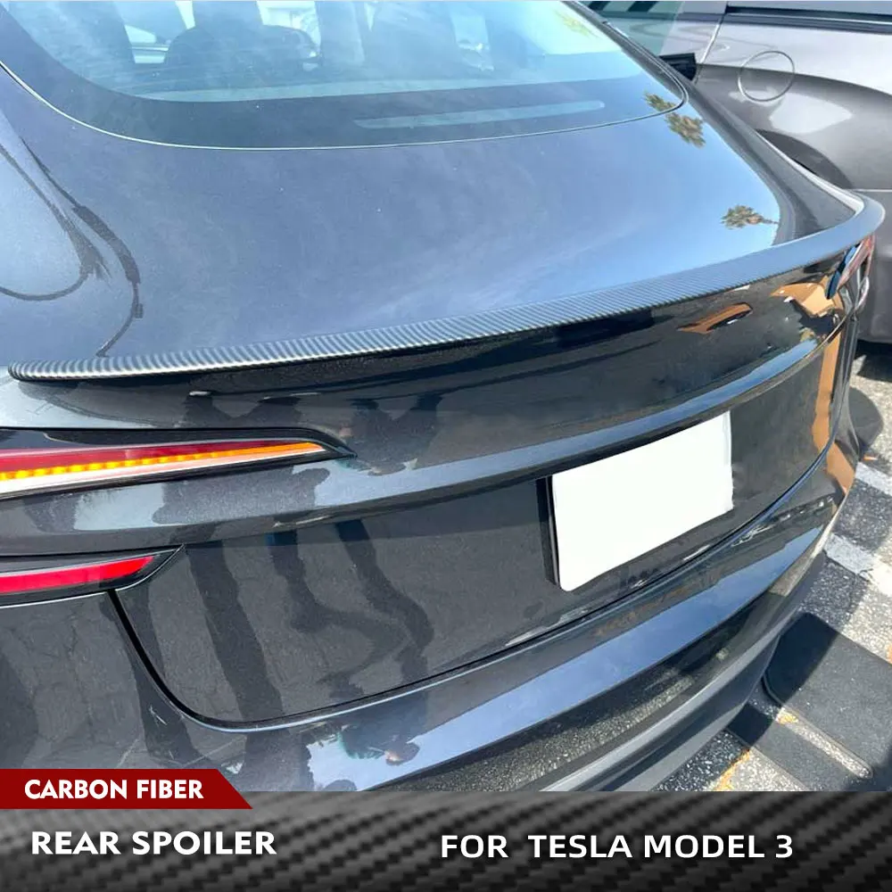 Matte Black Carbon Car Rear Trunk Boot Lip Wing Racing Spoiler for Tesla Model 3 Highland 2023 Car Rear Trunk Spoiler Wing Lip