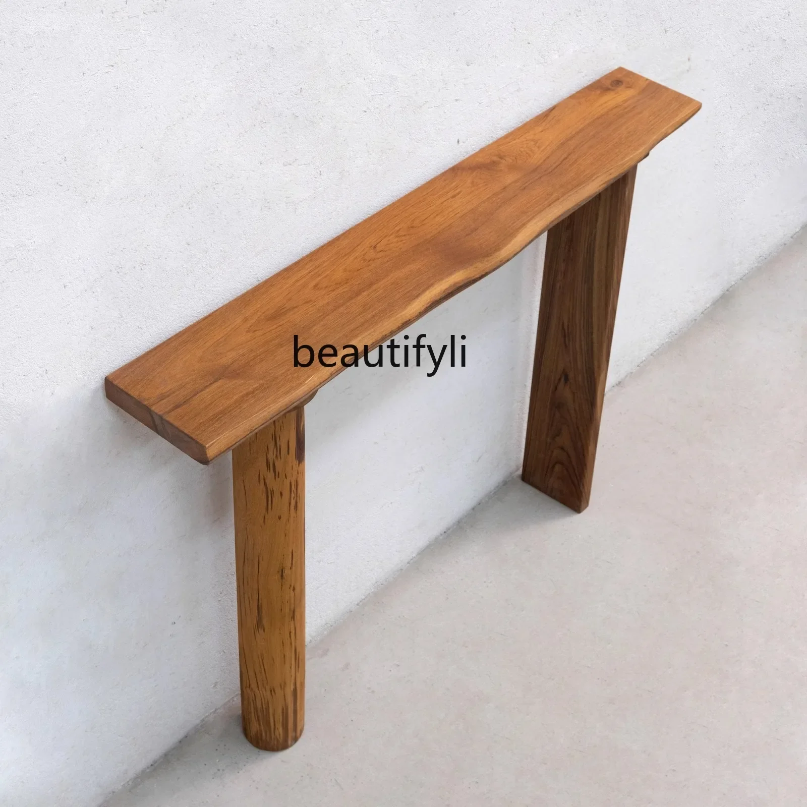 

A57 Medieval style, living room entrance table, log style, irregular solid wood entrance table, ultra-narrow special-shaped desk