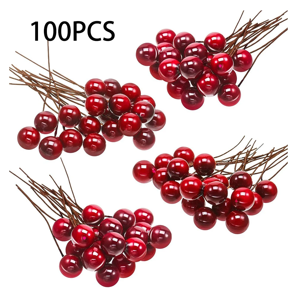 100 Uds bayas simuladas decoración navideña Artificial decoración navideña accesorios para árboles de Navidad accesorios de decoración del hogar