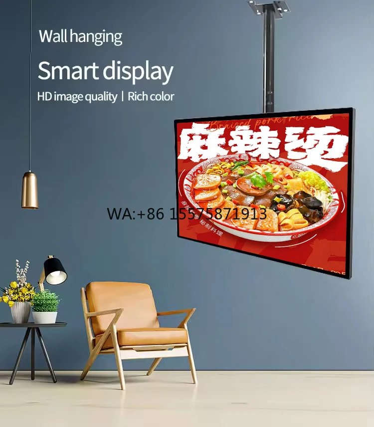 Tablero de menú con pantalla LCD ultraestrecho de 43, 49 y 55 pulgadas, precio de fábrica, soporte colgante para uso en interiores en restaurantes y tiendas de comida rápida