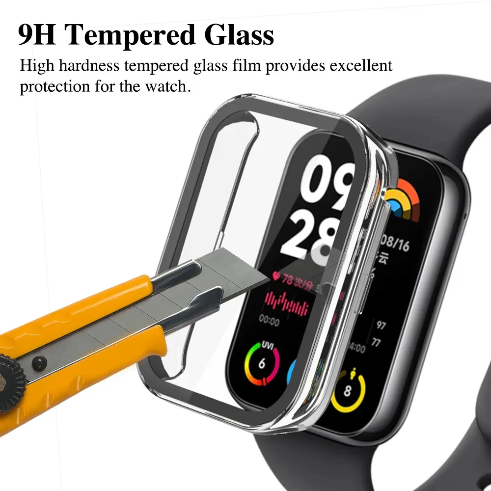 Tempered Glass+PC Case For Xiaomi Mi Band 8 Pro Full Screen Protector Bumper Cover For Xiaomi Mi Band 8/8 Active Accessorie