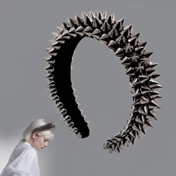 Punk Golden Rivet Sponge Headband Female Baroque  Dance Show Headdress Fashionable Hip hop Hairband for Female Hair Accessories