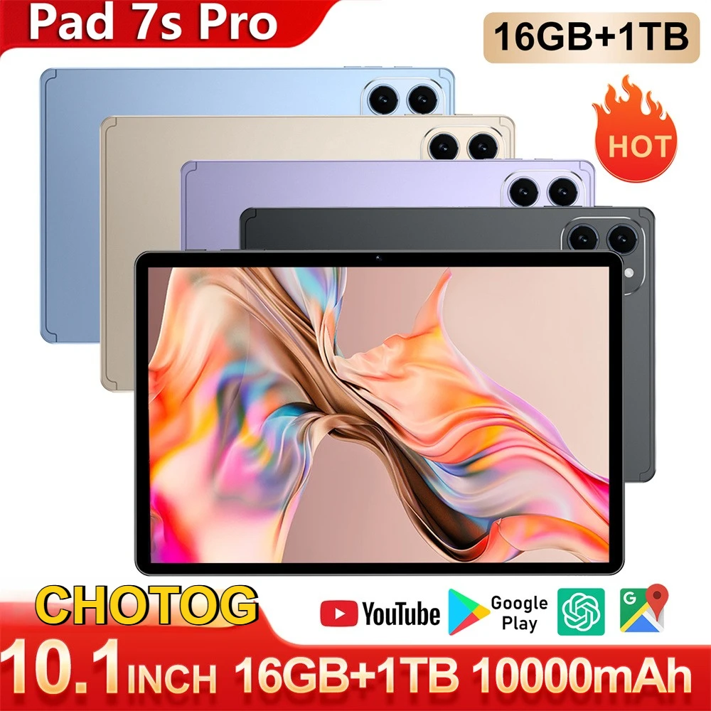 Tableta CHOTOG Hot Pad 7S Pro, Android, 5G, 10000 mAh, versión global, 10.1 pulgadas, HD, 22 GB + 2 TB, reconocimiento facial, 5G, doble