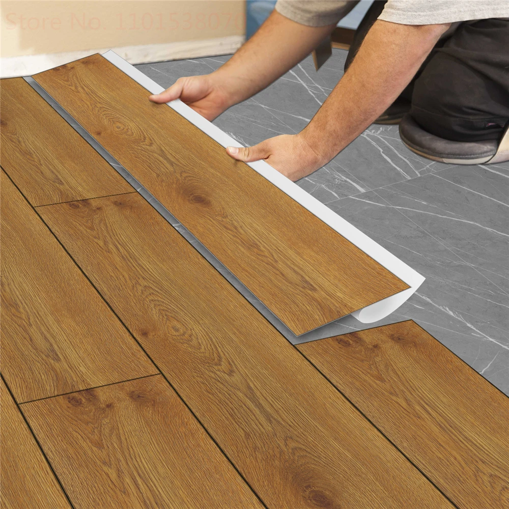 5/10PCS Wood Grain Floor Sticker For Kitchen Bathroom Wallpaper Thickened Wall Stickers Peel & Stick Cover Film Decal Home Decor