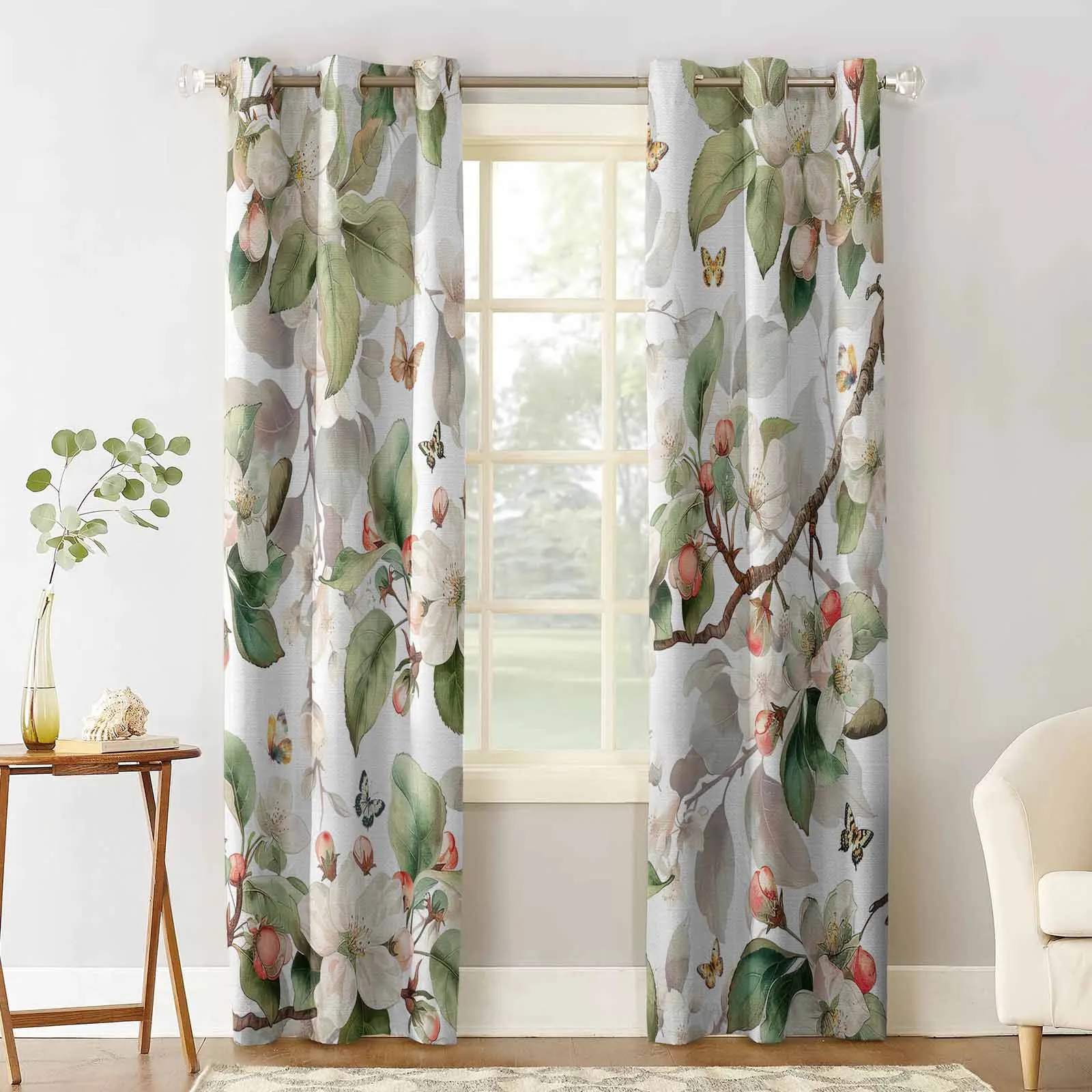 Butterfly Flowers Leaves Fruit Trees Blackout Curtains For Living Room Bedroom Window Treatment Blinds Drapes