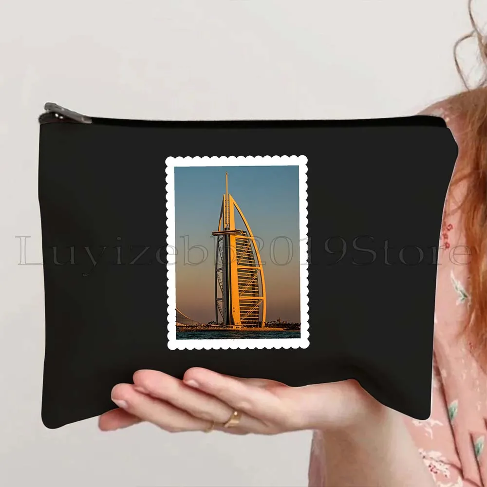 Dubai Vereinigte Arabische Emirate Burj Khalifa Wolkenkratzer Sheikh Mohamed Canvas Kosmetik Make-up Toilettentasche Federmäppchen Reißverschlusstasche