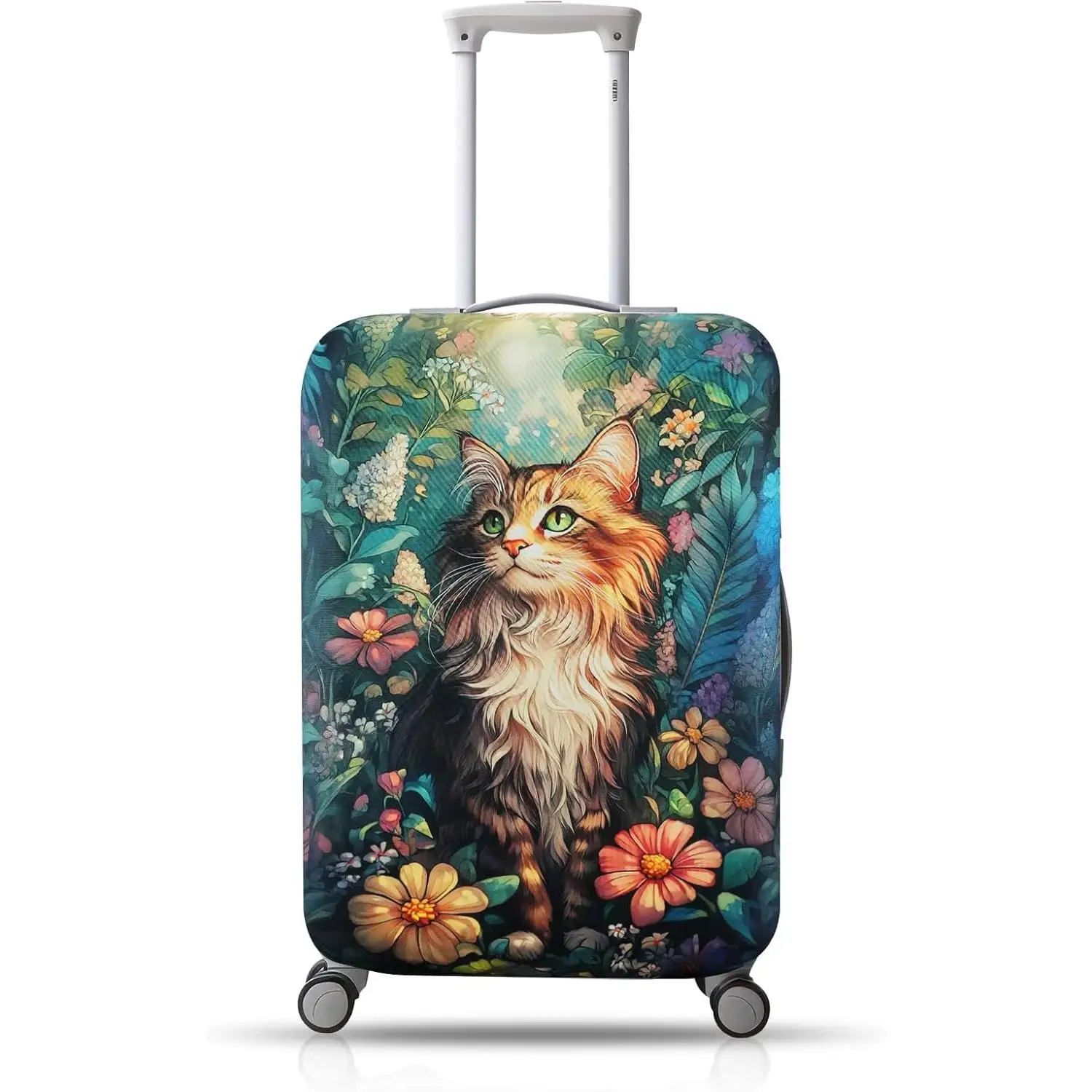 

Floral Jungle Cat Pattern Luggage Cover for Suicase Washable Stretchable Suitcase Cover Suitcase Protectors Approved Travel
