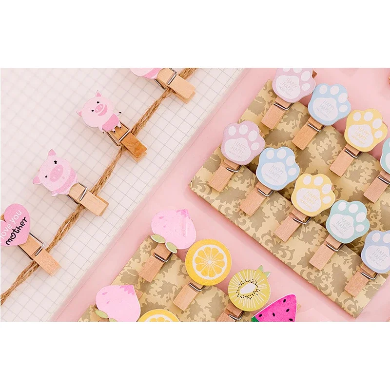 10pcs Kawaii Ins Girl wooden clips with hemp rope Photo Wall Decoration bag clips wood pegs Hanging Leave Message