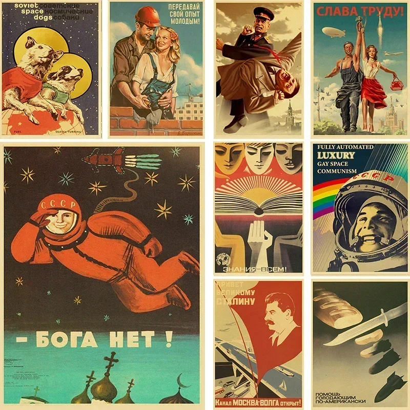 Pósteres soviéticos de la URSS CCCP, pegatina de papel Kraft Retro Stalin, decoración Vintage para habitación, Bar, arte estético, pintura de pared, carteles para pared