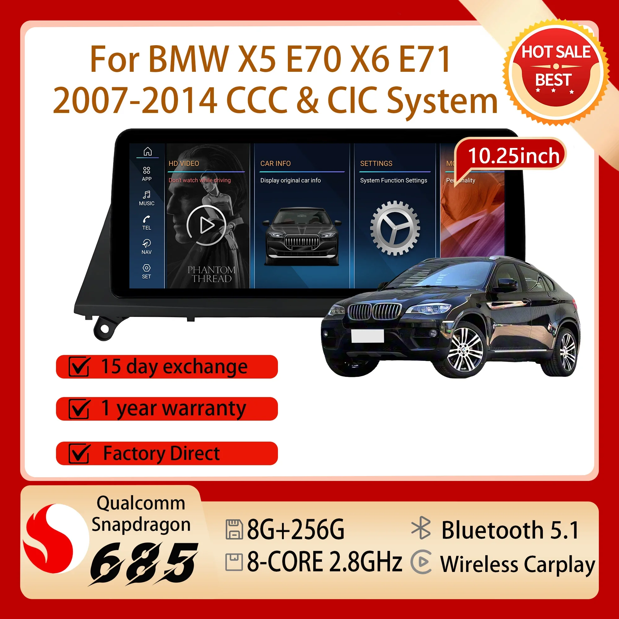 10.25'' Right Hand Drive For BMW X5 E70 X6 E71 2007-2014 Car Radio Multimedia Android 14 Screen Carplay Wireless Snapdragon 680