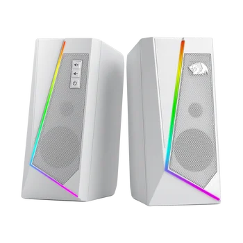 Redragon GS520 RGB桌面音箱,2.0聲道PC立體聲音響箱,6種炫彩LED模式,增強音質,白色/粉紅色 8 最佳銷售 遊戲音箱 - №3