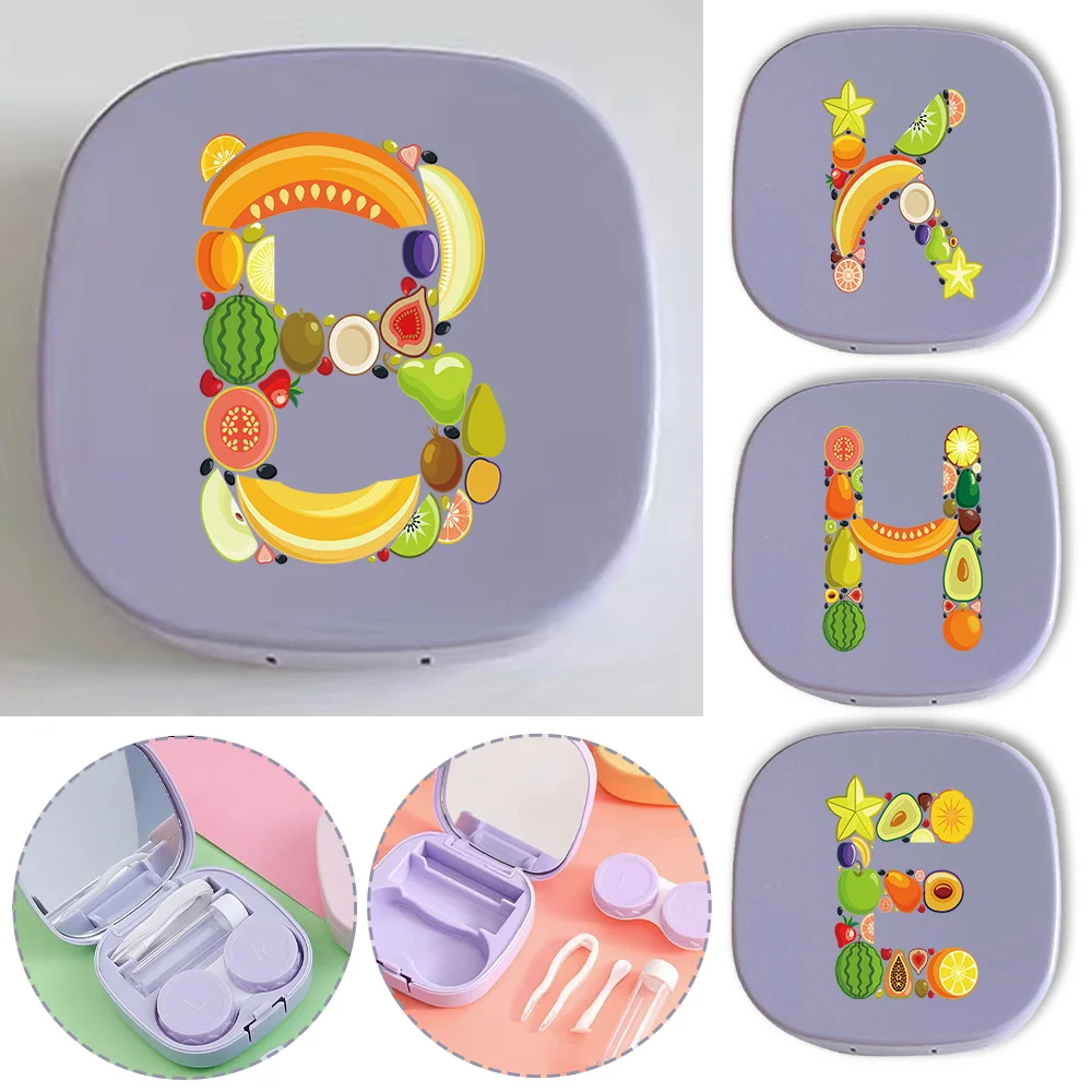 

Pocket Meitong Box With Mirror Fashion Contact Lens Case Travel Organizer Portable Beauty Pupil Storage Kit Fruit Letter Pattern