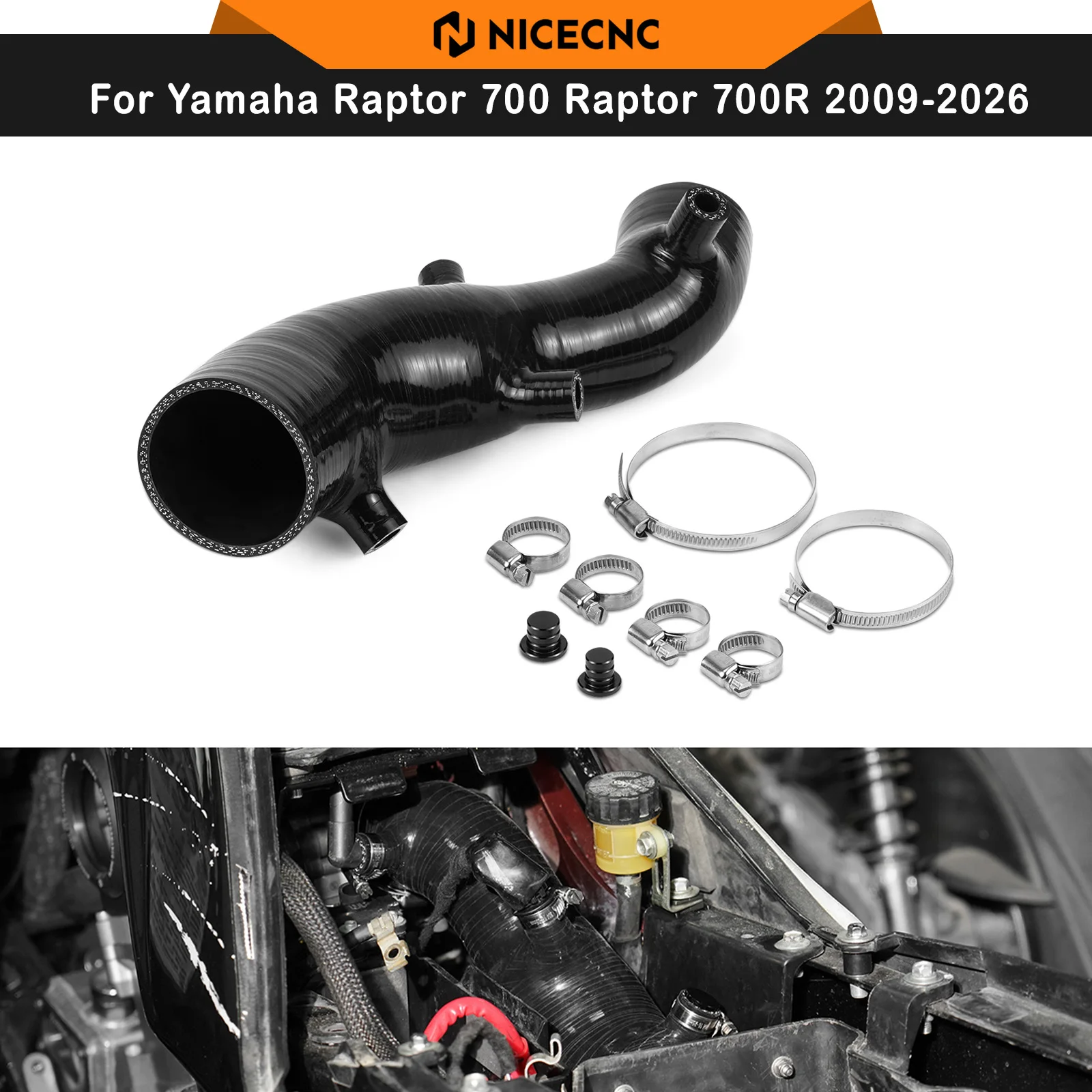 NICECNC For Yamaha Raptor 700 2009-2026 ATV Silicone Air Intake Hose Raptor 700R YFM700 YFM700R SE Replaces 2LS-14453-00-00