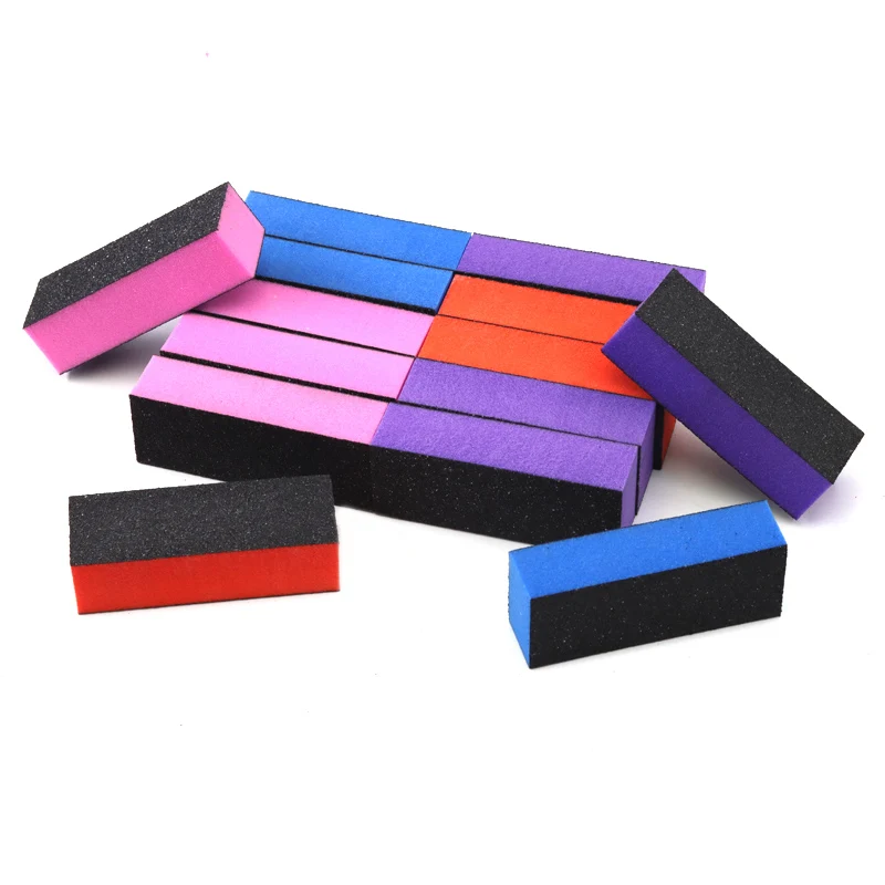 10Pcs 3 Way Black Sand Nail Files Block Buffer 60/100 Grit Colorful Sponge Sanding File Pedicure Manicure Supplies Nail Art Tool