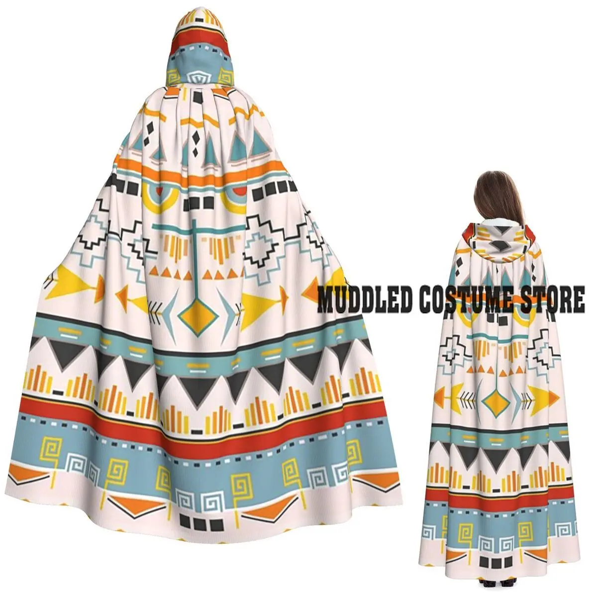 

Длинный плащ с капюшоном в этническом стиле ацтеков и принтом в этническом стиле, средневековый костюм ведьмы, накидка для косплея, Хэллоуин, вечеринка для взрослых, унисекс