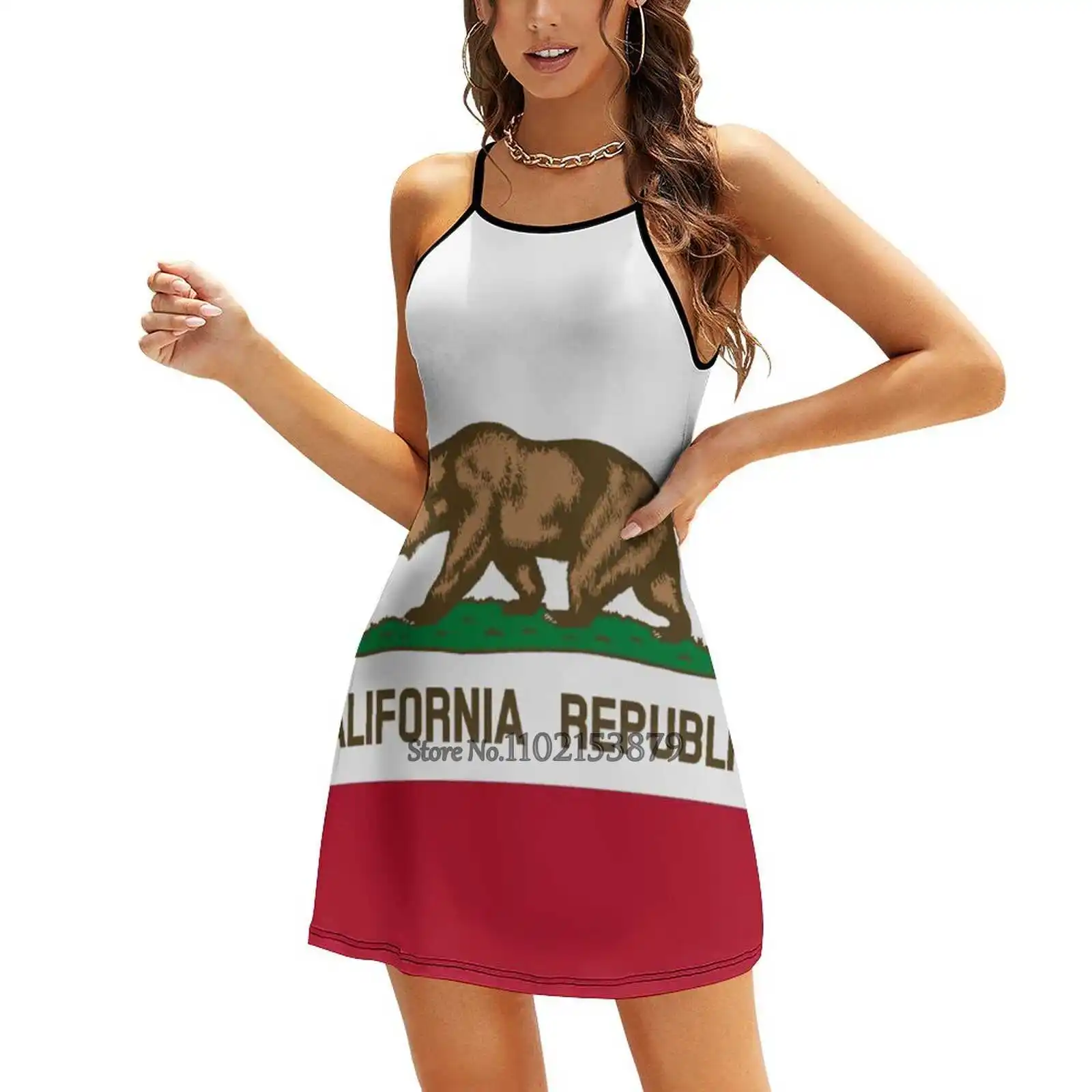 Flag Of California Multiple styles Dresses Square Neck Dress Fashion Printed Dress 6Xl Flag Of California California Dresses