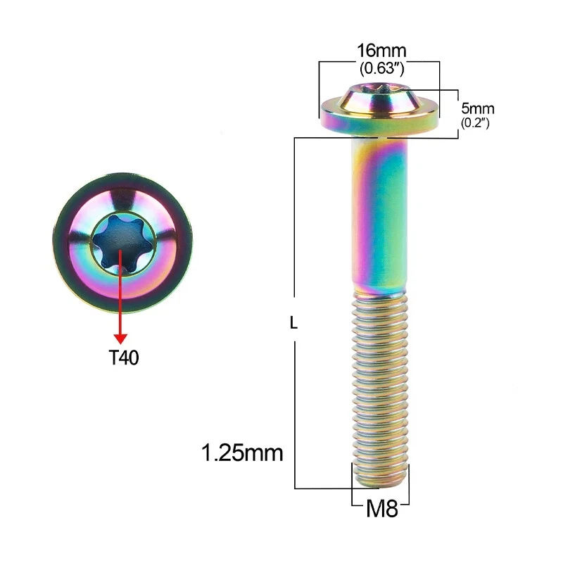 TC4/GR5 Titanium Bolt Flying Saucer Head Screws M8x10/15/20/25/30/40/50~70mm T40 Torx/Plum Head Screws for Bike Motorcycle Shell