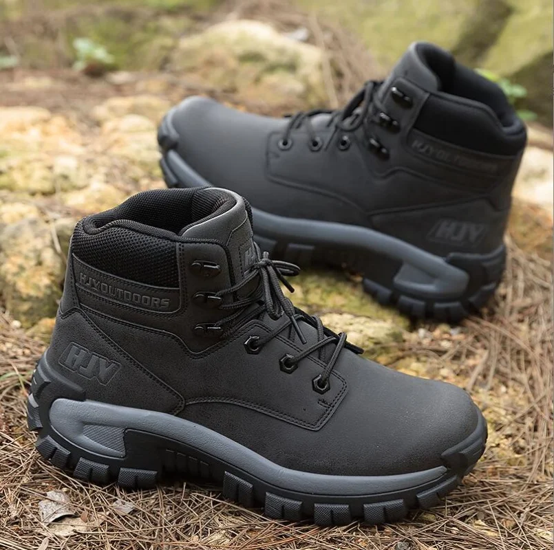 

2025 High-Top Leather Men's Shoes Breathable Desert Boots Outdoor Non-slip Hiking Sneakers Men Motorcycle Boots Work Ankle Boots