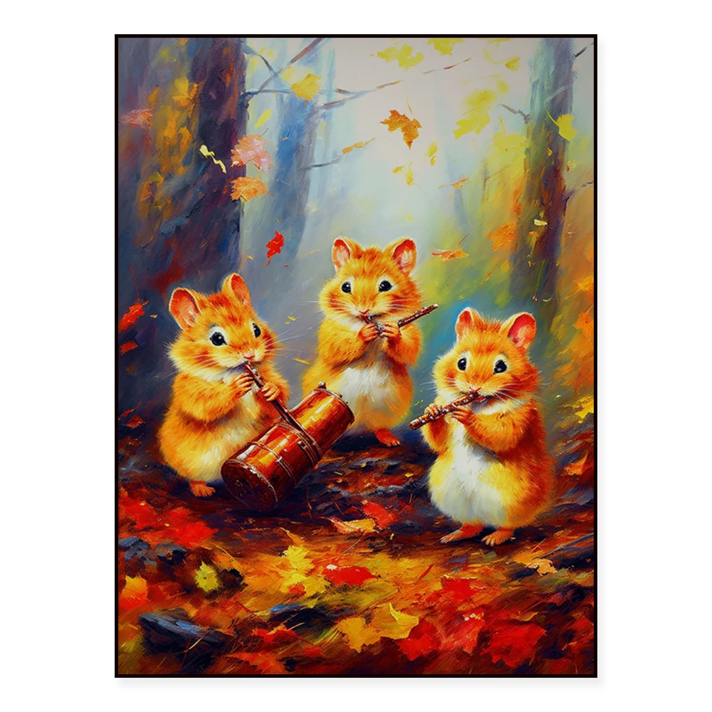 Autumn Hamster Painting, Hamster Orchestra Print, Hamster Oil Painting Fine Art Print Colorful Pet Animal Wall Decor Poster