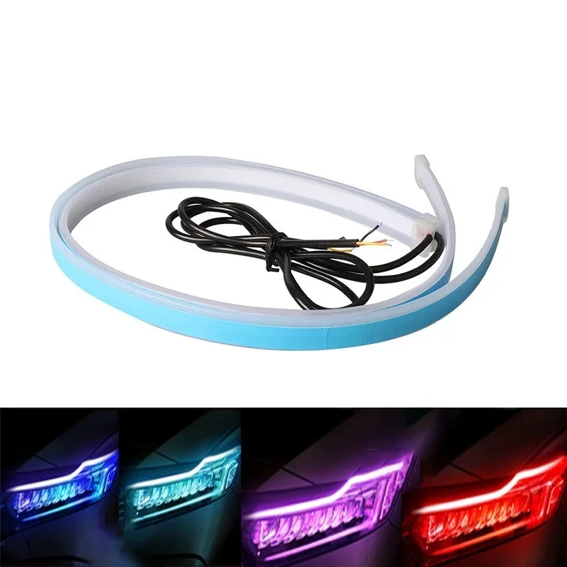 

2pcs 12V LED DRL Car Daytime Running Light Flexible Waterproof Strip Auto Headlights White Turn Signal Yellow Brake Flow Lights