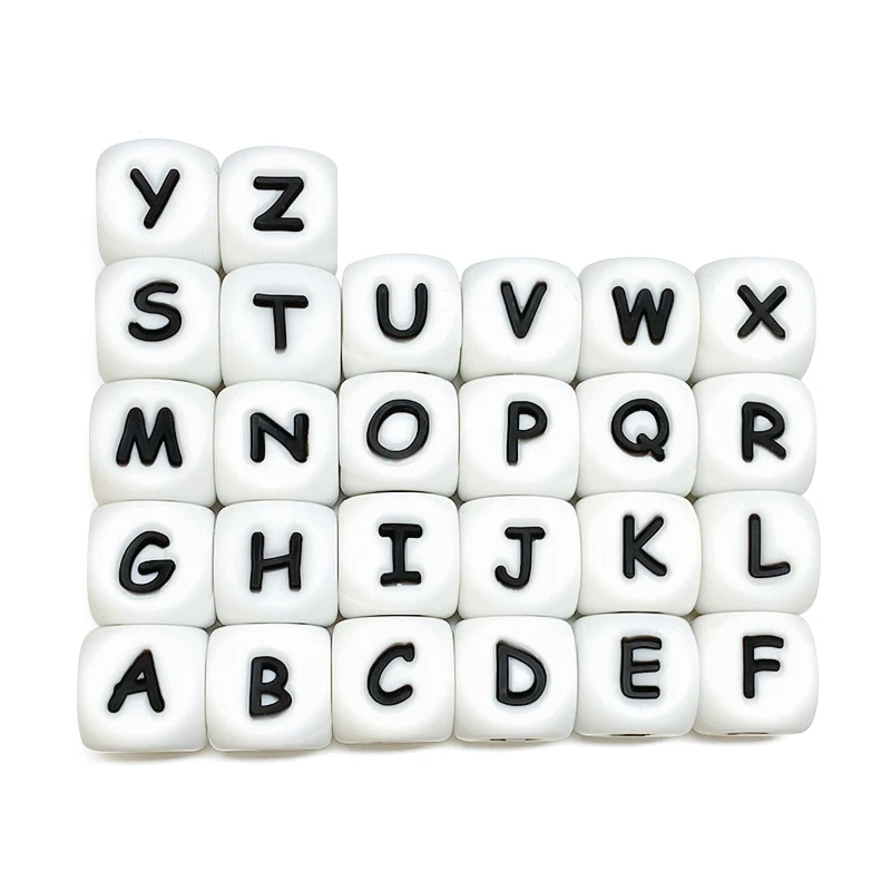 100pcs Silicone English Letter 12mm Baby Chew Beads Jewelry Making DIY For Teething Necklace BPA Free Food Grade