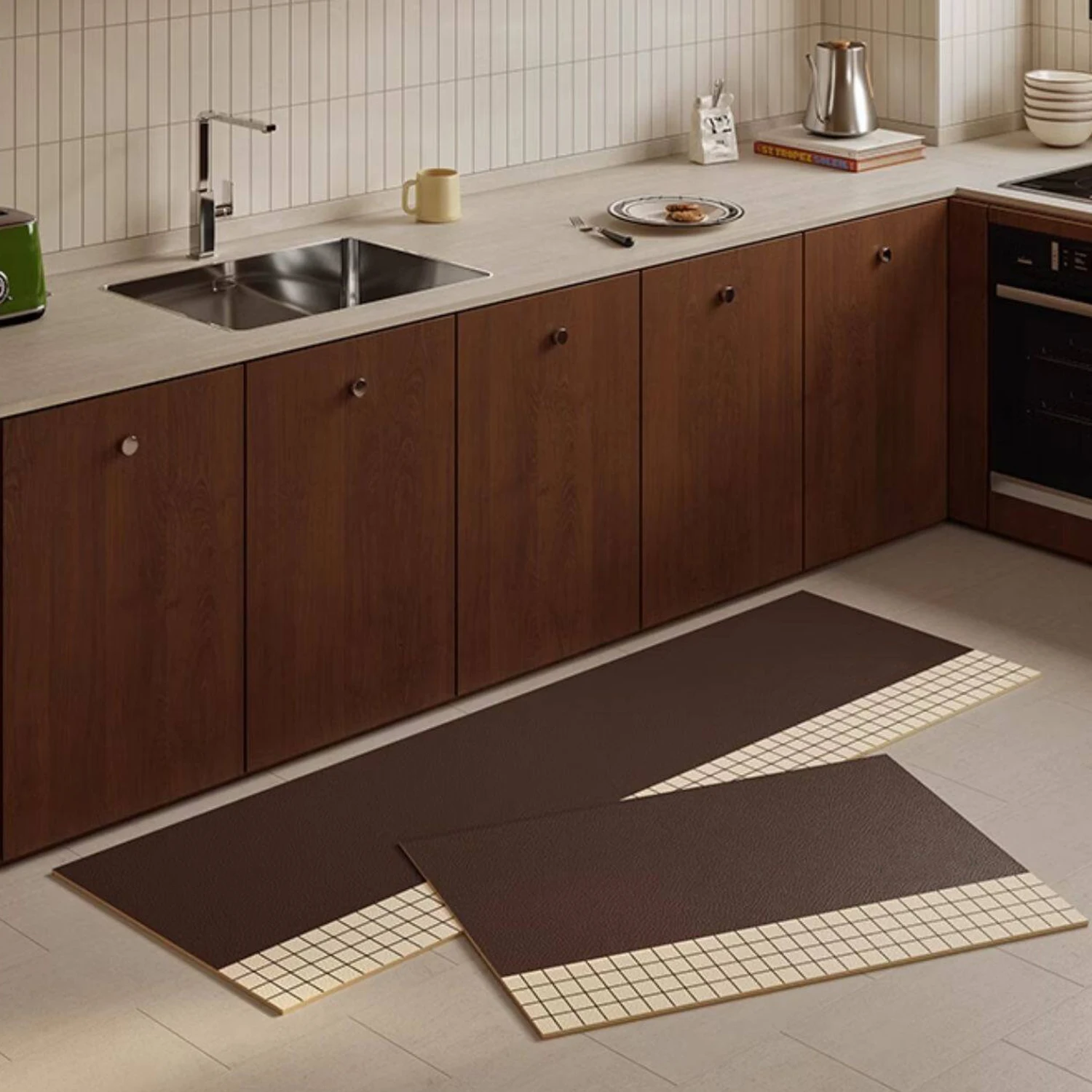 Kitchen Carpet Oil-proof Waterproof PVC Floor Mat Long Strip Mats Home Decoration Color Blocking Plaid Rugs Alfombras De Cocina