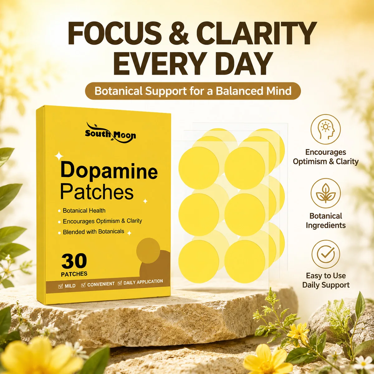 Patchs de dopamine doux et pratiques, stimulent l'humeur positive, la clarté mentale, longue durée, pour une utilisation quotidienne au travail et à l'étude