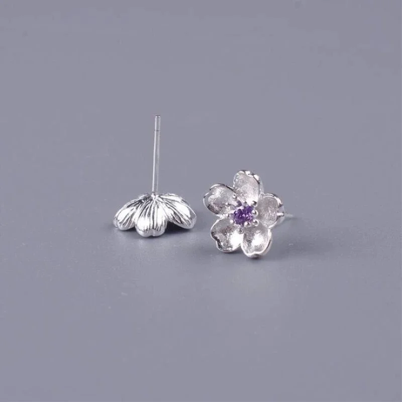 Uini Tail hot selling new 925 sterling silver Korean version fashionable blue cherry blossom earrings exquisite girl accessories