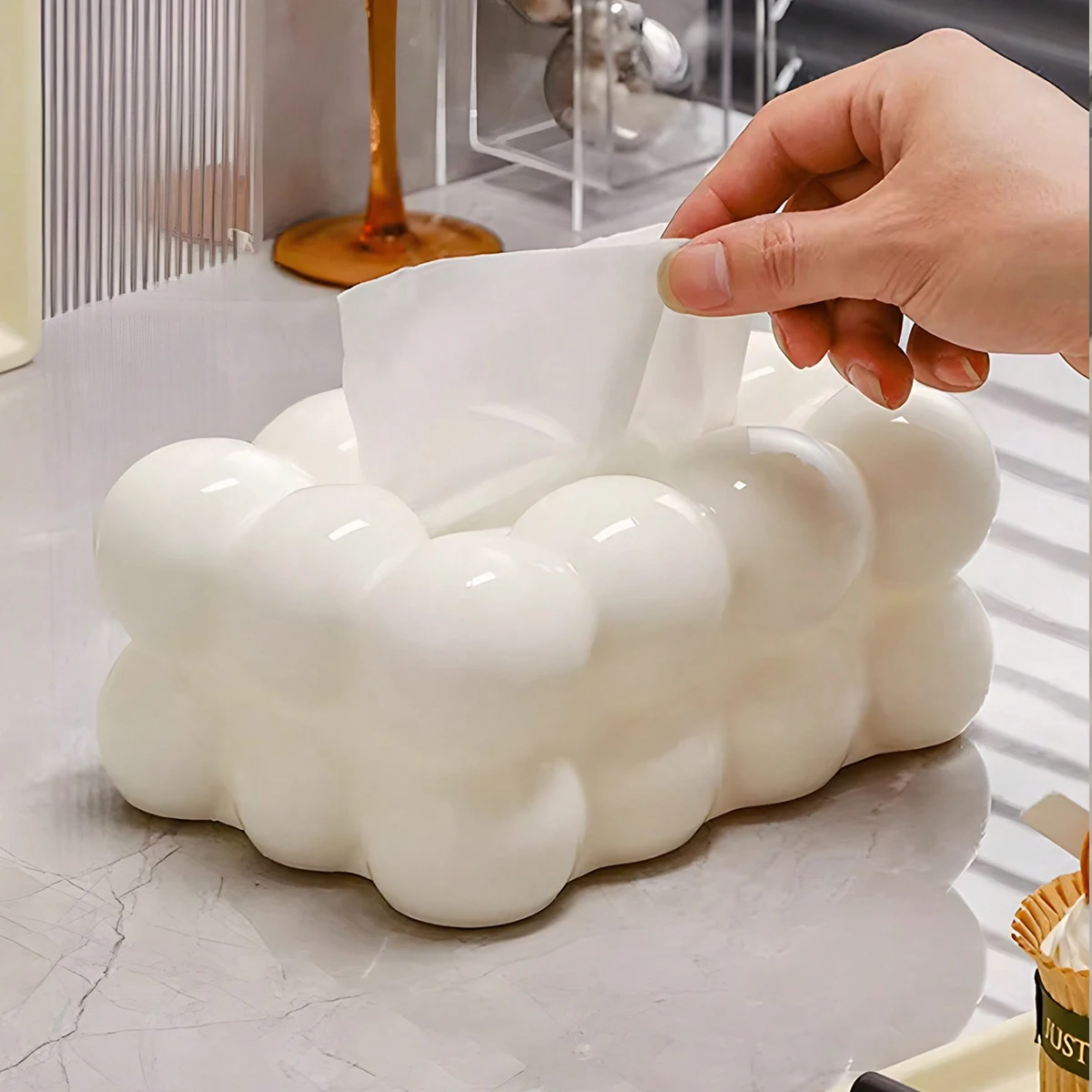 Kawaii White Cloud Tissue Box Holder - Decorative Soft Touch Storage Box for Living Room Creative Home Organization Solution