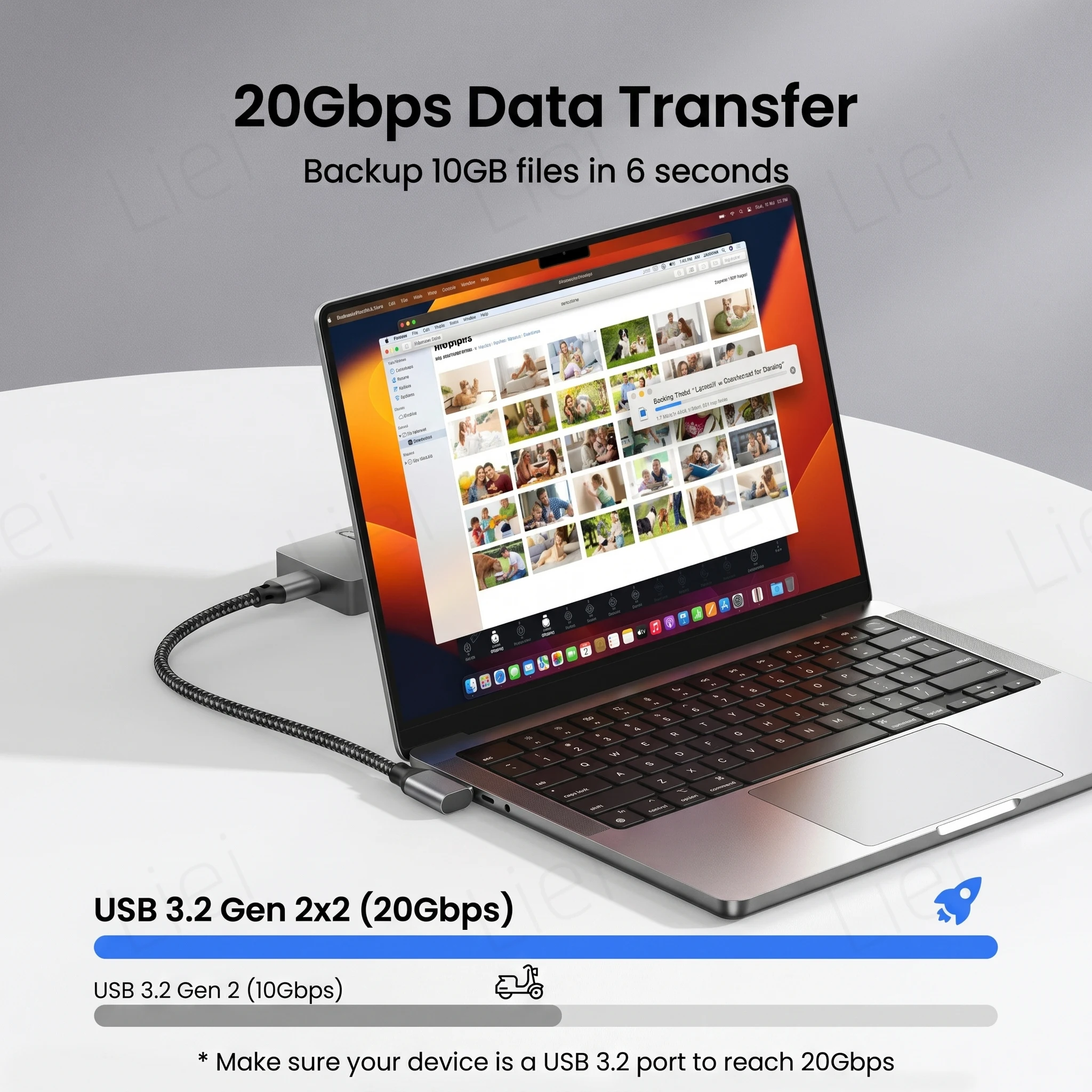 Kabel do monitora 20 Gbps 5K/4K, kabel USB typu C z kątowym złączem 90 stopni w kształcie litery L °   Transfer danych USB3.2 Gen2x2, ładowanie PD 240W — zdjęcie produktu 5