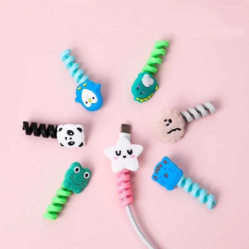 1Pc Cartoon Spiral USB Protector Charging Cable Saver Silicone Bobbin Winder for CellPhone Organizador Cable Phone Accessories