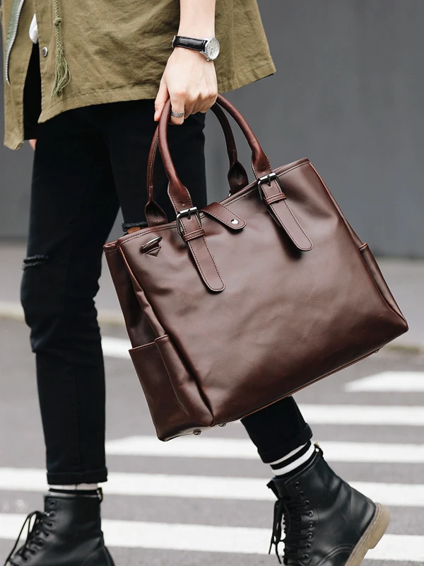 

Clean Kno Retro Men's Leather oulder Bag Large Capaci Casual Crossbody Handbag Street Sle Polyester Zipper Clo...