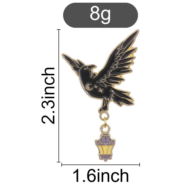 Mysterious Raven Enamel Brooch Black Crow With Hanging Lantern Lapel Badge Pin Decor for Jacket Backpack Goth Lover Gift