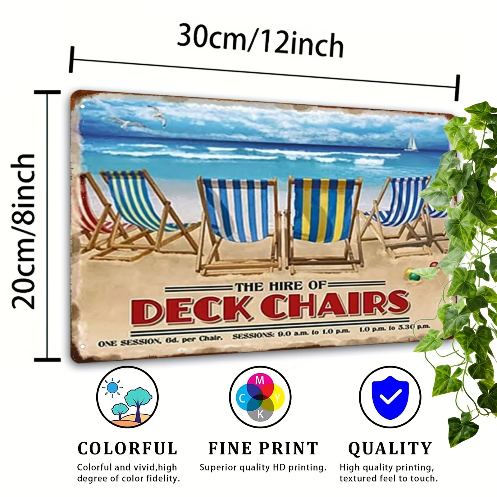 2D Flat, 1pc Vintage Nautical Deck Chair Metal Wall Sign - German Text 