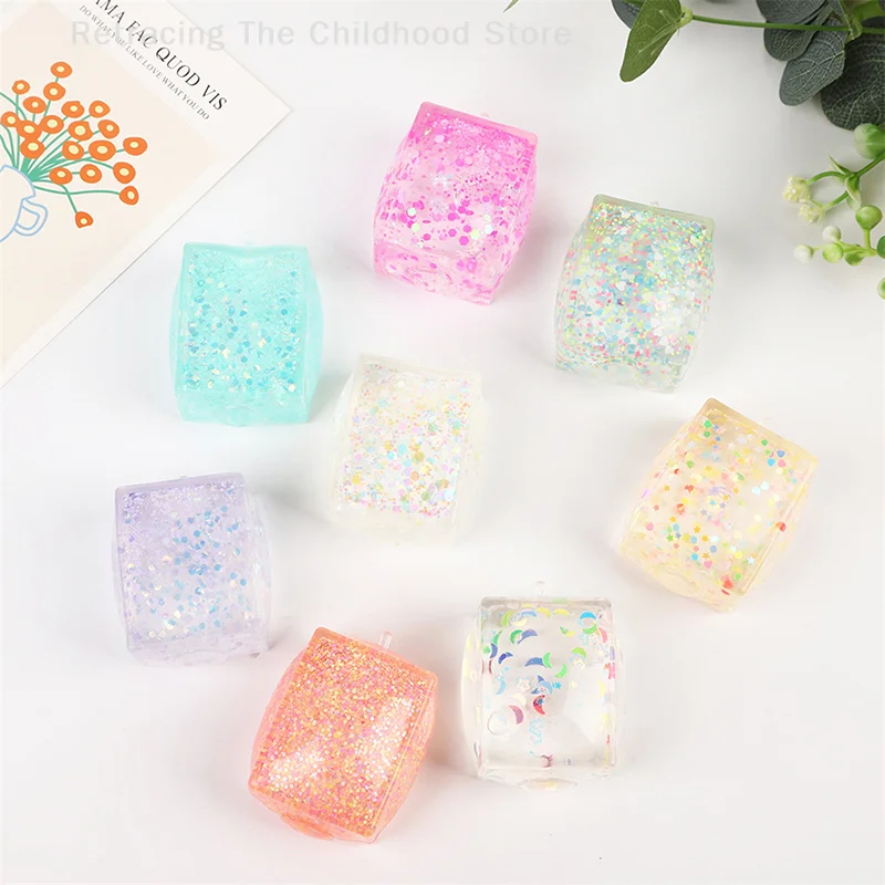 1 peça maltose simulado tofu pequenos cubos de gelo tpr bloco brinquedo de descompressão recuperação lenta luz polar colorido brinquedos de apertar