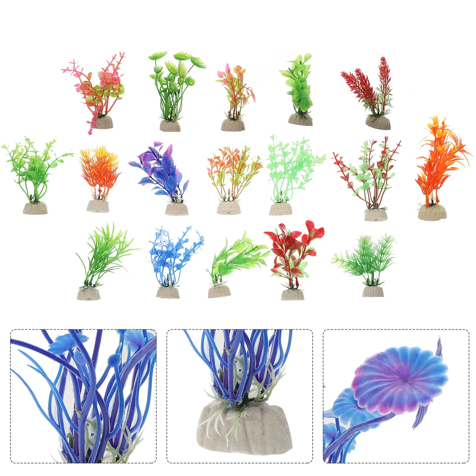

20Pcs Simulation Aquarium Plants Lifelike Decor Mixed Type Easy Clean Stable Ceramic Base Safe Pets Aquarium Decoration