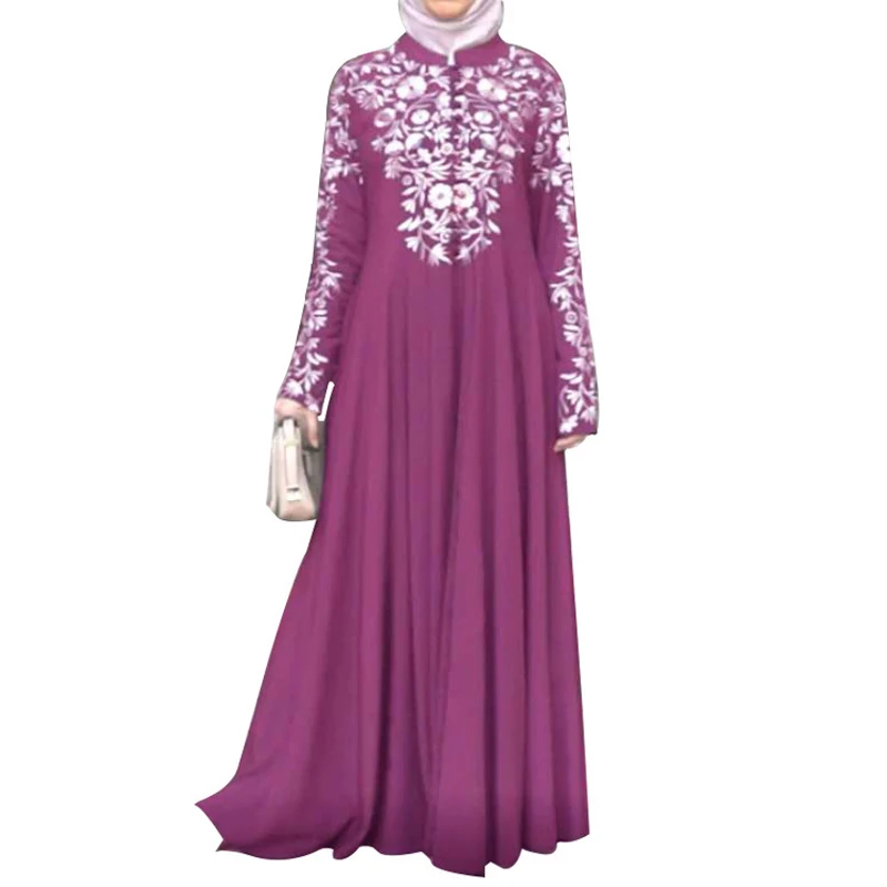 Kaftan Jurken Voor Vrouwen Lange Mouw Ruche Bloemen Maxi Moslim Islamic Afrikaanse Pakistani Jurk Malay Lange Maxi Jurk