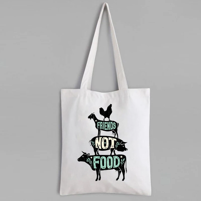 

Friends Not Food Canvas Tote Bag Vegan Custom Bag Reusable Vegetarian Animal Lovers Tote Bag Canvas Vintage Totes