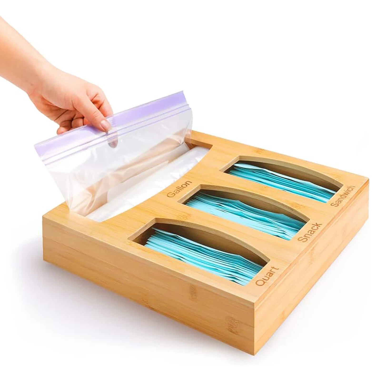 

Drawer Bamboo Storage Box Large Capacity Ziplock Bag Food Storage Bag Storage Organizer for Sandwiches Snacks Gallon Variety Bag