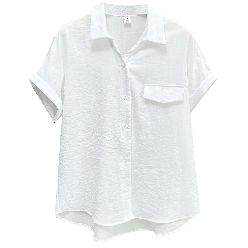 

Summer New Plus Size Shirt Women's Clothing 100KG Elegant Thin Bamboo Cotton Short Sleeved Casual Blouse H632